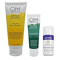 Organic Anti-aging Starter Kit with One Step Face Cleanser, Young and Bright face Cream w/Peptides and Wrinkle Repair Eye Cream with Vitamin C and Peptides
