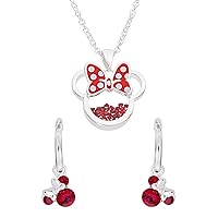 Disney Minnie Mouse July Birthstone Silver Plated Shaker Necklace and Hoop Earrings Set, Official License