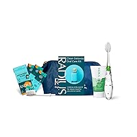 RADIUS Clean Getaway Deluxe Oral Care Gift Set (Tour Travel Toothbrush With Replacement Head, Organic Matcha Mint Toothpaste, 0.8oz, Biodegradable Silk Travel Floss, Blue Travel Bag), 1 Count