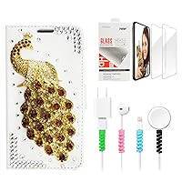 STENES Bling Wallet Phone Case Compatible with Google Pixel 3 - Stylish - 3D Handmade Peacock Design Leather Cover Case with Screen Protector & Cable Protector - Gold