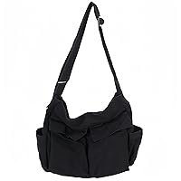 Lauthen.S Grunge Bag Canvas Hobo Crossbody Shoulder Tote Bag for Women and Men Large Messenger Bag with Multiple Pockets