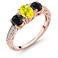 Gem Stone King 2.30 Ct Oval Canary Mystic Topaz Black Sapphire 18K Rose Gold Plated Silver Ring