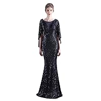 Women's Mermaid Sequins Prom Dress Long Formal Evening Long Sleeves Party Cocktail Gown 18631