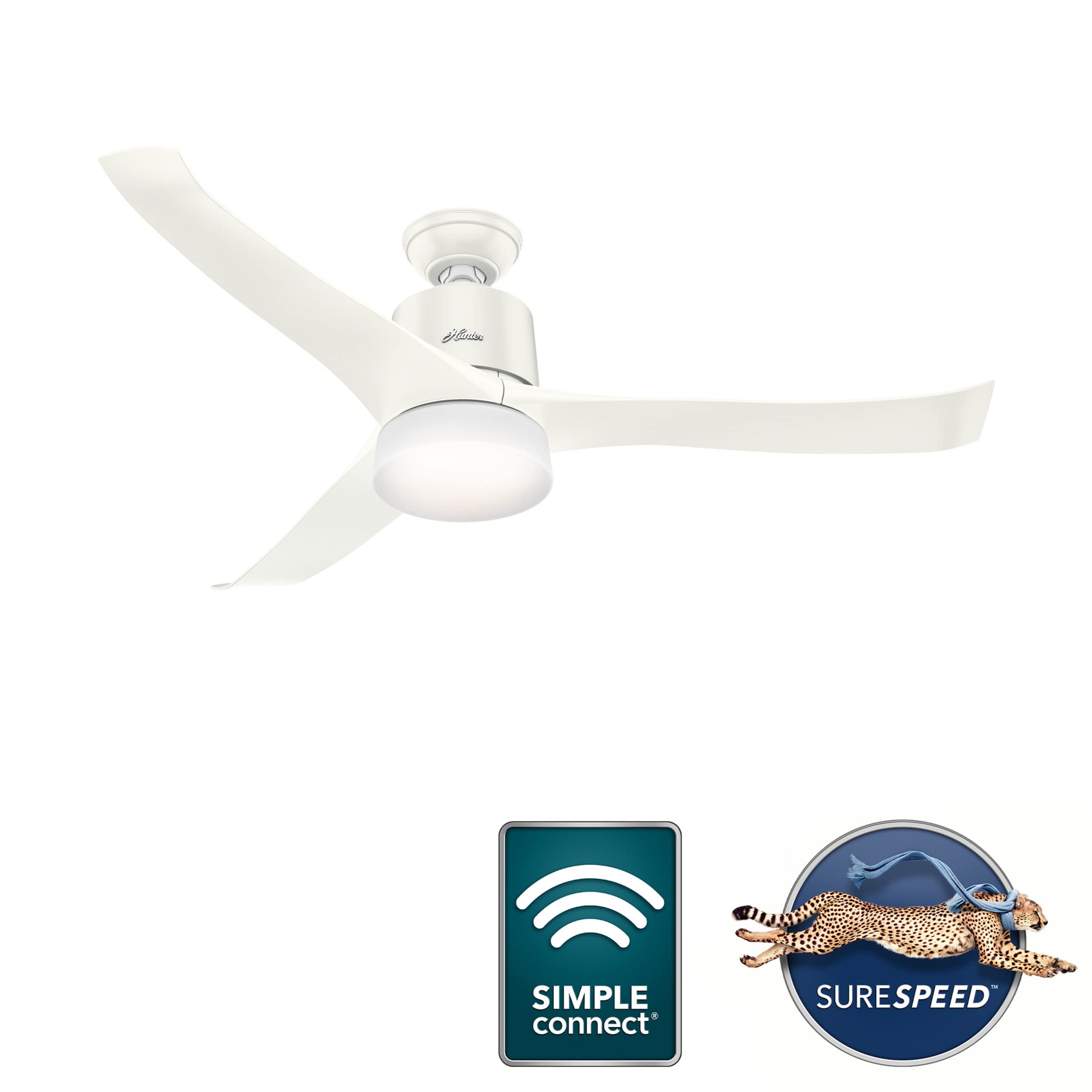 Hunter Fan Company, 59222, 54 inch Wi-Fi Symphony Fresh White Ceiling Fan with LED Light Kit and Handheld Remote, Smart Fan, Matte Nickel finish