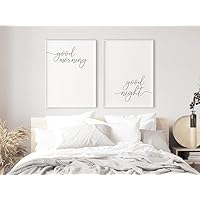 NATVVA Good Morning Good Night Canvas Prints Over The Bed Quotes Painting Wall Art Pictures Master Bedroom Decor Gifts Artwork For Home No Frame