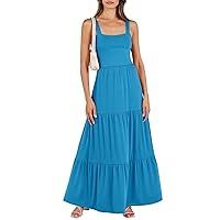 Long Floral Dresses for Women, Women's Summer Casual Maxi Beach Vacation Sleeveless Square Neck Flowy, S XXL