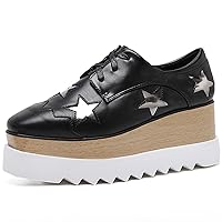 Women's High Platform Square Toe Trainers Lace-Up Wedge Heel Casual Creepers Shoes