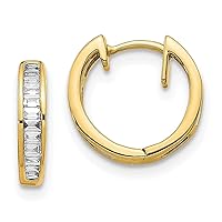 14K White Gold Baguette Diamond Hinged Round Huggie Hoop Earrings