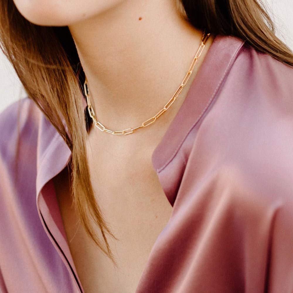 M MOOHAM Dainty Layered Initial Necklaces for Women Trendy, 14K Real Gold Plated Paperclip Chain Necklace Cute Hexagon Letter Pendant Initial Choker Necklace Gold Layered Necklaces for Women