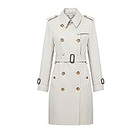 Women Trench Coat Mid-Long Double Breasted Classic Lapel Pea Coat Spring Fall Fashion Windproof Overcoat with Belt