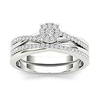 10k White Gold 1/4ct TDW Diamond Clustter Engagement Ring Set (I-J, I2)