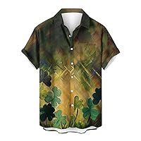 Irish Green Shirts for Men St Patricks Day T-Shirt Lucky Shamrock Print Casual Tops Summer Button Down Aloha T Shirt