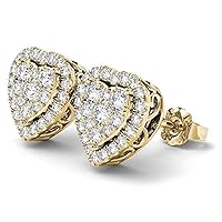1.00 Ct Round Cut D/VVS1 Diamond Heart Shape Halo Stud Earrings 14k Yellow Gold Plated