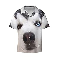 Funny Husky Men's Summer Short-Sleeved Shirts, Casual Shirts, Loose Fit with Pockets
