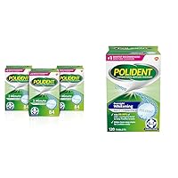 Polident 3 Minute Denture Cleanser Tablets - 84 Count (Pack of 3) & Overnight Whitening Denture Cleanser Tablets - 120 Count
