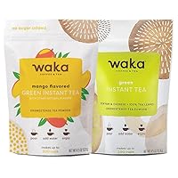 Waka Quality Instant Tea — Unsweetened 2 Bag Tea Combo — 100% Tea Leaves — Green, Mango Flavored, 4.5 oz Per Bag