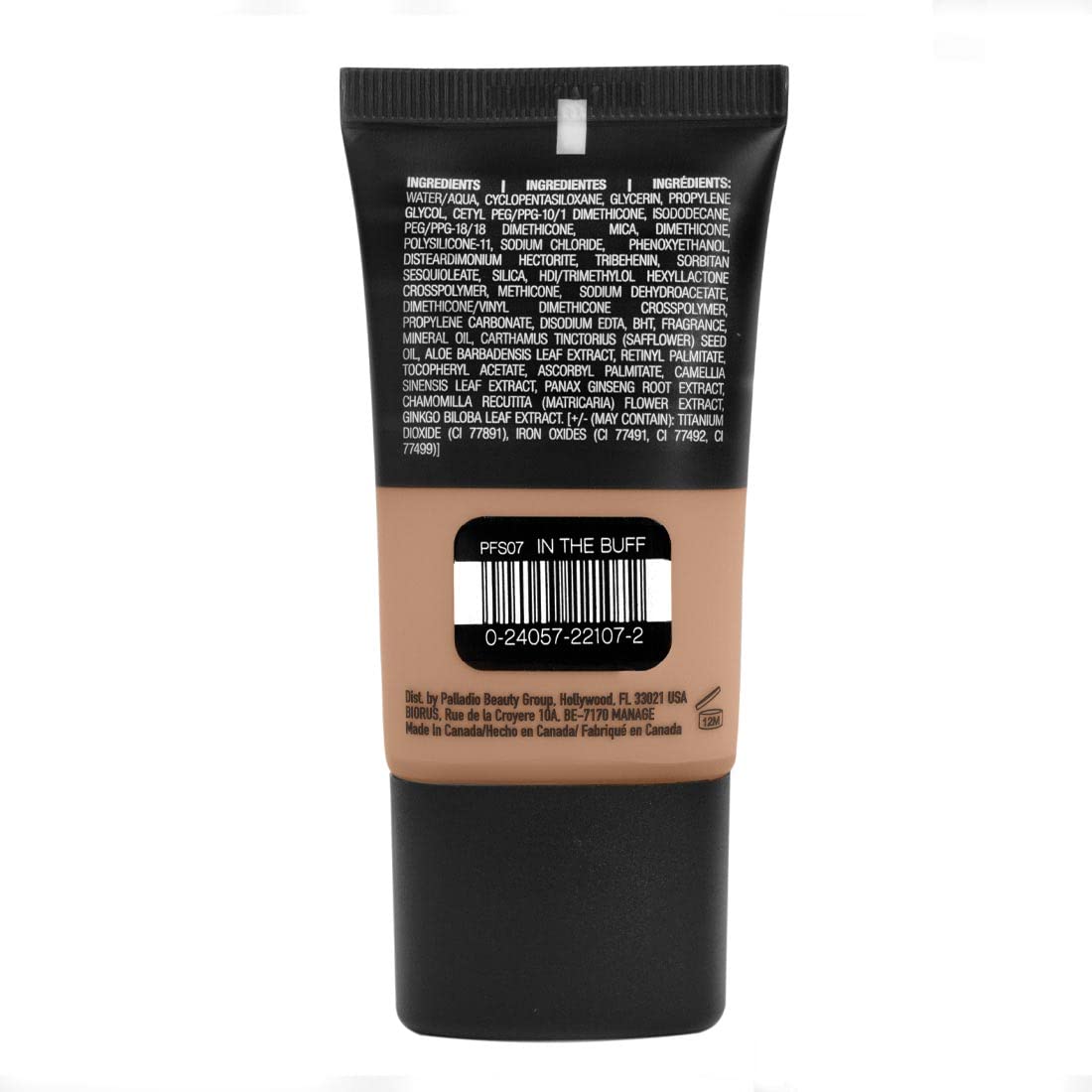 Palladio Powder Finish Liquid Foundation, Natural Matte Appearance, Reduces Fine Lines, Covers Large Pores, Hides Imperfections, All Day Wear, Sheer to Medium Coverage, In the Buff