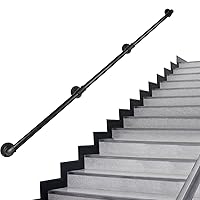 Pipe Stair Handrail, 9 Ft Metal Staircase Handrail, Black Galvanized Industrial Iron Hand Rail for Indoor & Outdoor Wall Mount Support, Wall Hand Railing,Safety Handle, Steps Baluster(HR09)
