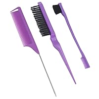 3 Piece Hair Comb Set,Hair Styling and Coloring Tools,Salon Grade Comb Set - Purple Rat Tail Comb, Hair Dyeing Brushes, and Hair Styling Combs