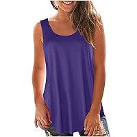 Crew Neck Tank Tops for Women Summer Sleeveless Top Ladies Trendy Solid T-Shirt Casual Casual Flowy Basic Tanks