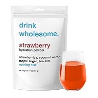 Drink Wholesome Strawberry Hydration Powder | Electrolyte Powder | For Sensitive Stomachs | Gut Friendly | Made With Real Fruit | Sweetened With Real Sugar | 0.44 lb