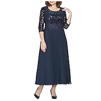 Plus Size Formal Dresses for Women, Women's Casual Fashion Lace Embroidery Medium Long Length Two Piece Set Dress