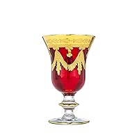 Italy Ruby Red Crystal Wine Glasses Vintage Design, 24K Gold Hand Decorated 10 oz Goblets, Set of 1 (Red, Wine)