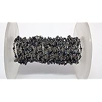 LKBEADS 36 inch long gem coated black spinel 2.5mm rondelle shape faceted cut beads wire wrapped black rhodium plated rosary chain for jewelry making/DIY jewelry crafts #Code - ROS-0262