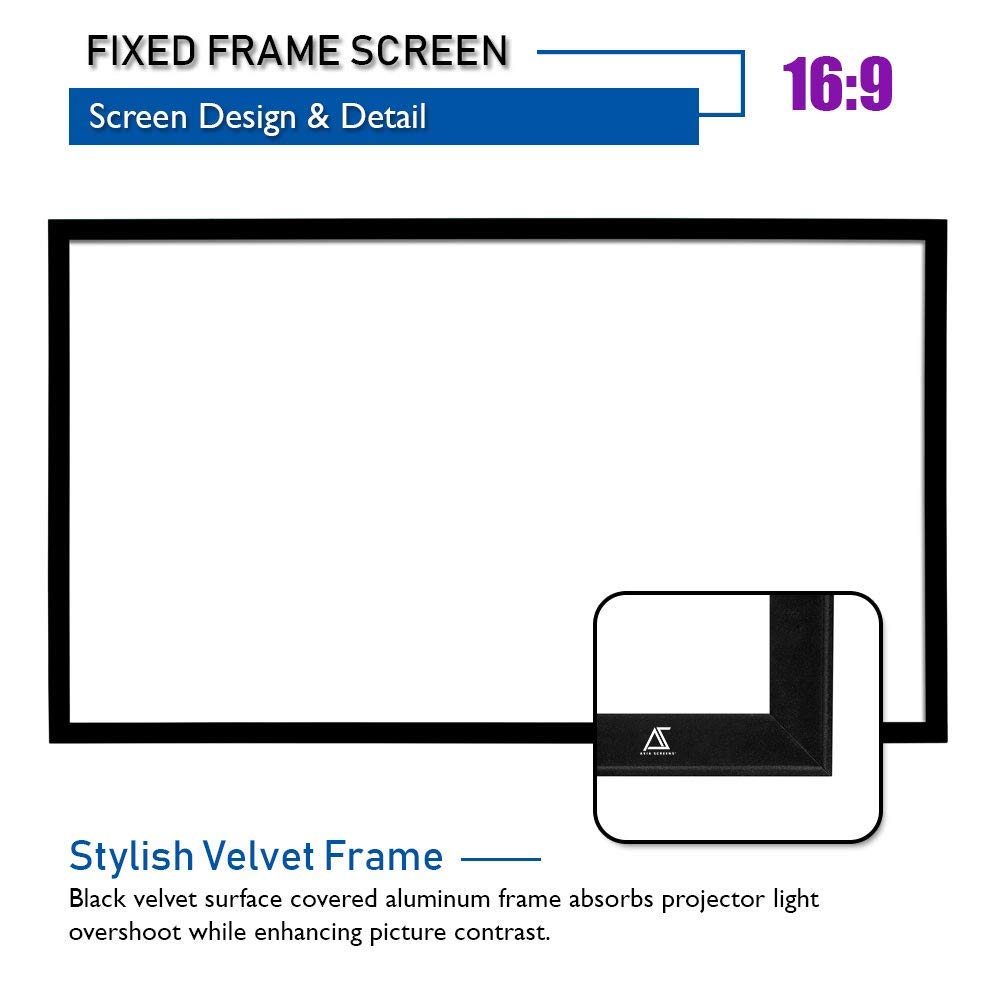 Akia Screens Fixed Frame Projector Screen 100inch 16:9 8K 4K Ultra HD 3D Ready Wall Mount CINEWHITE UHD-B 100