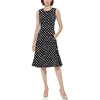 Calvin Klein Women's Polka Dot Fit and Flair Scuba Crepe Dress