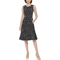 Calvin Klein Polka Dot Fit and Flair Scuba Crepe Dress Black/White 8