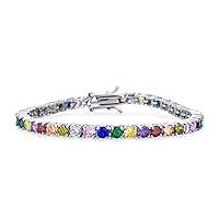 Bling Jewelry 12 CTW 4 Prong Basket Set Solitaire Round Cubic Zirconia AAA CZ Tennis Bracelet For Women Prom Bride Silver Plated Simulated Jewel Color Birthstones 7.5 Inch