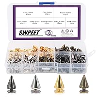Swpeet 160 Pairs 4 Colors 7mm x 9.5mm Bullet Cone Spikes and Studs Metal Screw Back for DIY Leather Craft Cool Rivets Punk Stud Coincal Layer