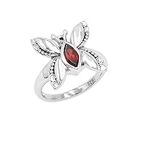 0.50 Ct Marquise Shape Gemstone Butterfly Ring in 925 Sterling Silver for Women and Girls Amethyst/Iolite/Peridot/Smoky Quartz/Garnet