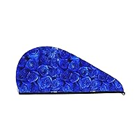 BREAUX Blue Rose Coral Fleece Hair Drying Cap, Microfiber Hair Towel for Women's Wet Hair, Quick Drying Turban