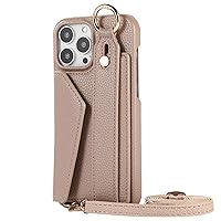 ONNAT- Wallet Case for iPhone 15 Pro Max/15 Pro/15 Plus/15 Camera Protection Cover with Shoulder Strap Extendable Wrist Strap AntiScratch Leather Case (Brown,15 6.1'')
