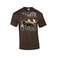 Moose Wilderness Moonlight & Mountains Short Sleeve T-Shirt-Brown-XXL