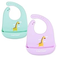 Leafdeer Silicone Baby Bibs, Soft Comfortable Waterproof Easy Wipe Adjustable Baby Bibs For Boy, Girls(6-72months)- Giraffe