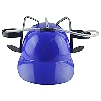 Funny Beer Hat Drinking Hat Fun Drink Hat Safe Plsatic Drinking Helmet with Can Holder and Straw, Funny Hat for Beer Soda Party Football Games Novelty Blue