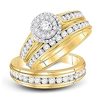 The Diamond Deal 10kt Yellow Gold His Hers Round Diamond Solitaire Matching Wedding Set 1-5/8 Cttw