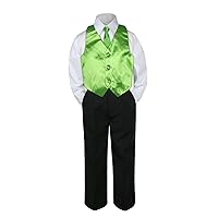 4pc Formal Baby Teen Boys Lime Green Vest Necktie Set Black Pants S-14 (14)