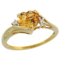 10k Gold Heart Stone Ring w/ 1.50 Total Carat Heart-Shaped 7mm Citrine Stone & Brilliant Cut Diamonds, Size 5.5