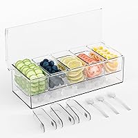 Chilled Condiment Caddy,Condiment Server with Lid,Condiment Organizer on Ice,5 Condiment Tray with lid for Fruit,Salad Parties, Chilled Serving