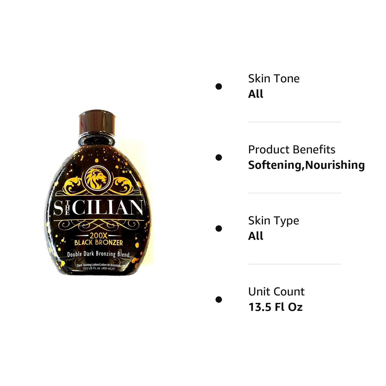 The Sicilian 200X Dark Black Bronzer Tanning Lotion – BEST Luxurious Tanning Lotion For Glowing Skin – Gradual Bronzing & Sunless Self Tanner Lotion – Nourishes Skin