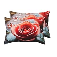2 Pack Queen Size Pillow Cases with Envelope Closure Romance Rose Flower Pillow Cover 20x30 Inches Soft Breathable Pillowcase for Hair and Skin, Sleeping Gift