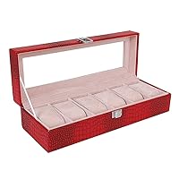 Watches Box 6 Slots Watches Display Lockable Glass Lid Storage Box PU Leather for Men Watch Display