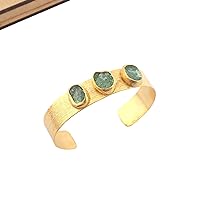 Guntaas Gems Strawberry Quartz Gemstone Bangle Brass Gold Plated Handmade Wide Band Adjustable Bangle Gift For Mother