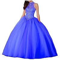 Halter Ball Gown Prom Dress Crystal Pageant Party Quinceanera Dress 2022