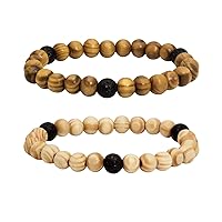 Milakoo Lava Rock Stone Beads Essential Oil Diffuser Bracelet for Women Wooden Wristband for Prayer