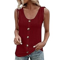 Shirts for Women for Leggings Women Loose U Neck Sleeveless Tops Casual Pure Color Pleated Eyelet Summer Shirt